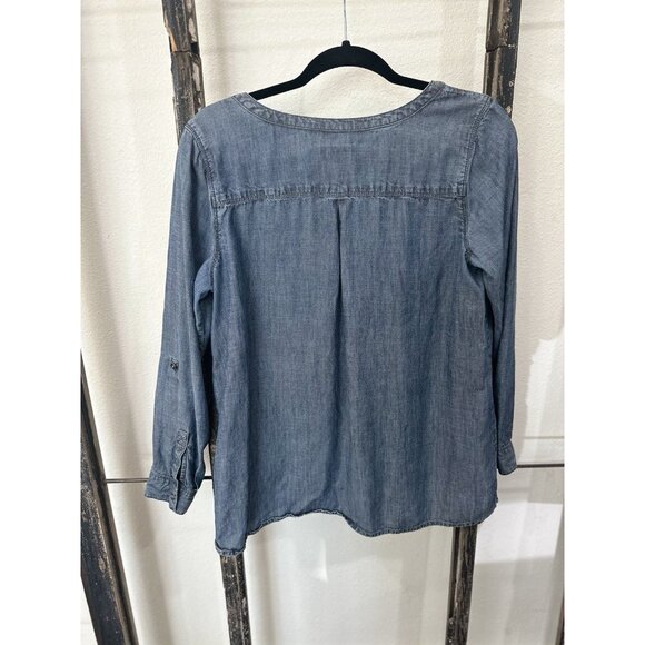 J Jill Blue Chambray Denim Style Long Sleeve Tunic shirt Size Small Casual - Picture 2 of 6